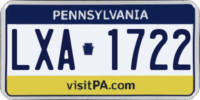 PA license plate LXA1722