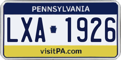 PA license plate LXA1926