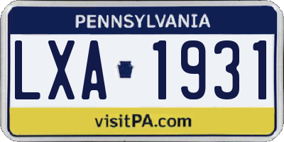 PA license plate LXA1931