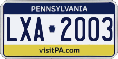 PA license plate LXA2003
