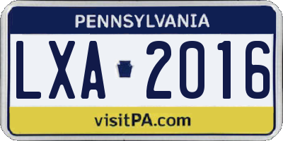 PA license plate LXA2016