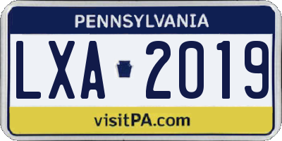 PA license plate LXA2019