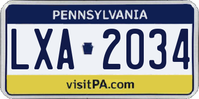 PA license plate LXA2034