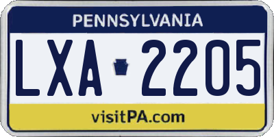 PA license plate LXA2205
