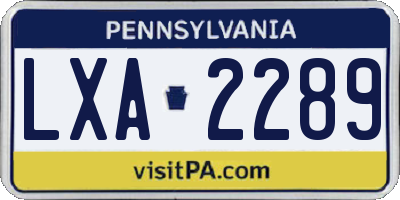 PA license plate LXA2289