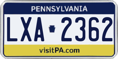 PA license plate LXA2362
