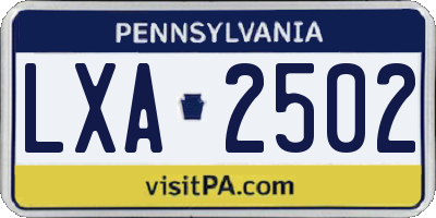 PA license plate LXA2502