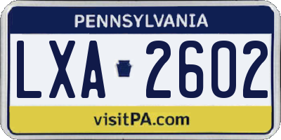 PA license plate LXA2602