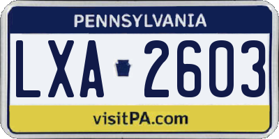 PA license plate LXA2603