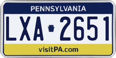 PA license plate LXA2651