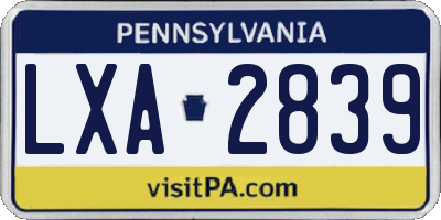 PA license plate LXA2839