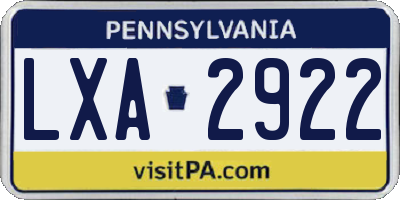 PA license plate LXA2922