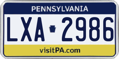 PA license plate LXA2986