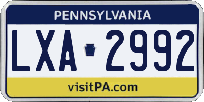 PA license plate LXA2992