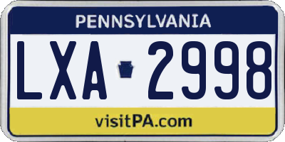 PA license plate LXA2998