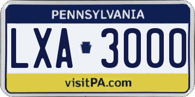 PA license plate LXA3000
