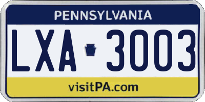 PA license plate LXA3003