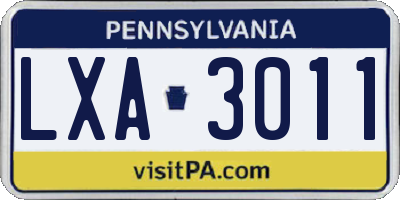 PA license plate LXA3011