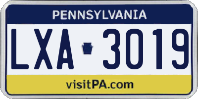 PA license plate LXA3019