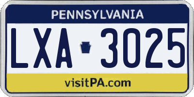 PA license plate LXA3025