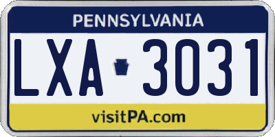 PA license plate LXA3031