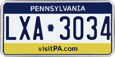PA license plate LXA3034