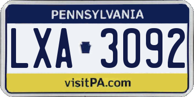 PA license plate LXA3092