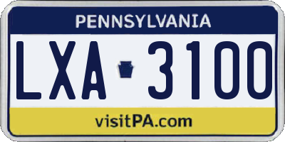 PA license plate LXA3100