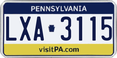 PA license plate LXA3115