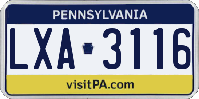 PA license plate LXA3116