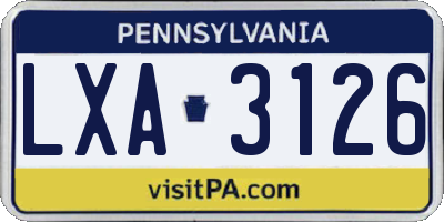 PA license plate LXA3126