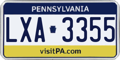 PA license plate LXA3355