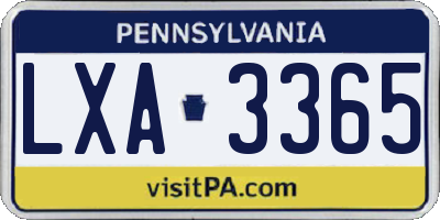 PA license plate LXA3365