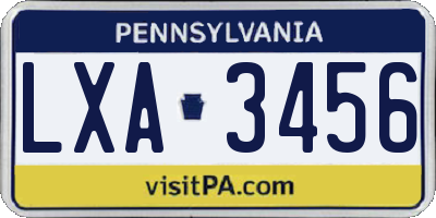 PA license plate LXA3456