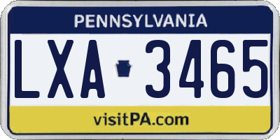 PA license plate LXA3465