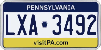 PA license plate LXA3492