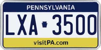 PA license plate LXA3500
