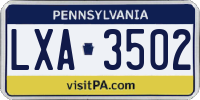 PA license plate LXA3502