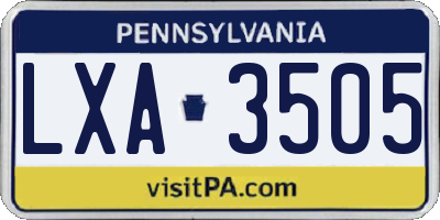 PA license plate LXA3505