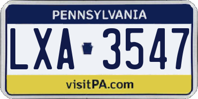 PA license plate LXA3547