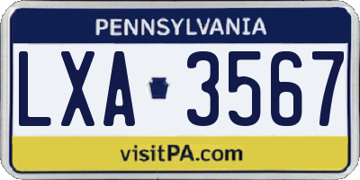 PA license plate LXA3567
