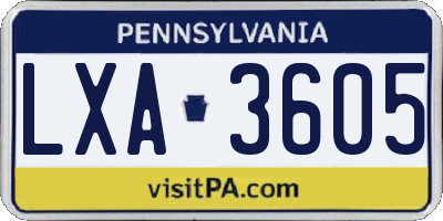 PA license plate LXA3605