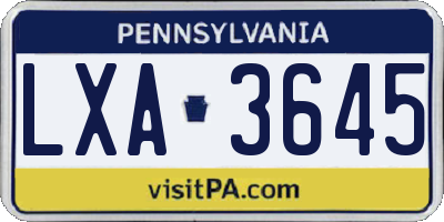 PA license plate LXA3645