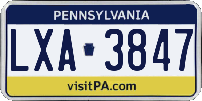 PA license plate LXA3847
