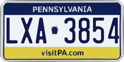 PA license plate LXA3854