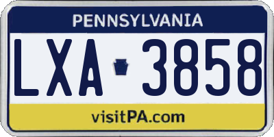 PA license plate LXA3858
