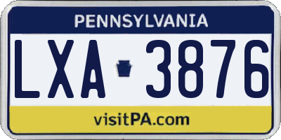 PA license plate LXA3876