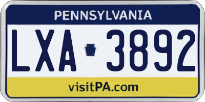 PA license plate LXA3892
