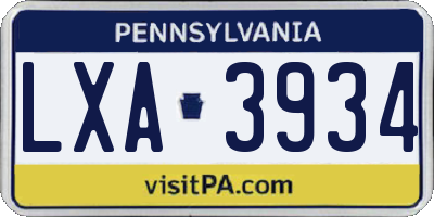 PA license plate LXA3934