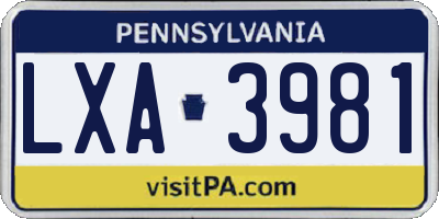 PA license plate LXA3981
